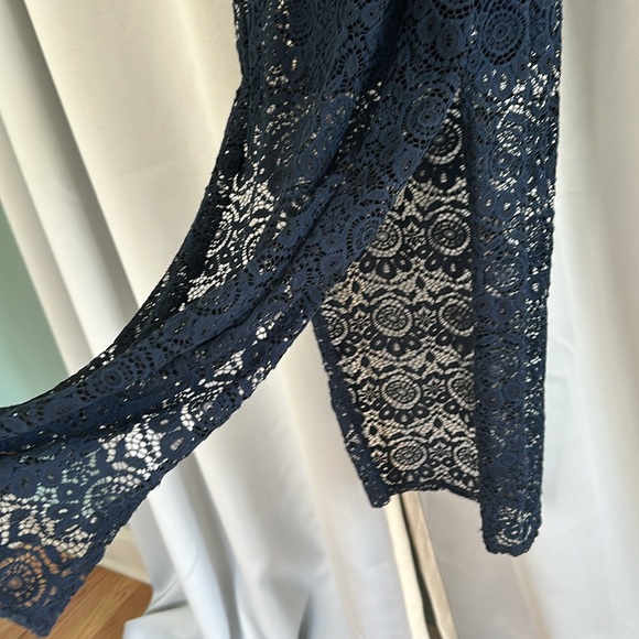 Neiman Marcus Lace Long Column Dress - Navy Blue - Picture 3 of 7